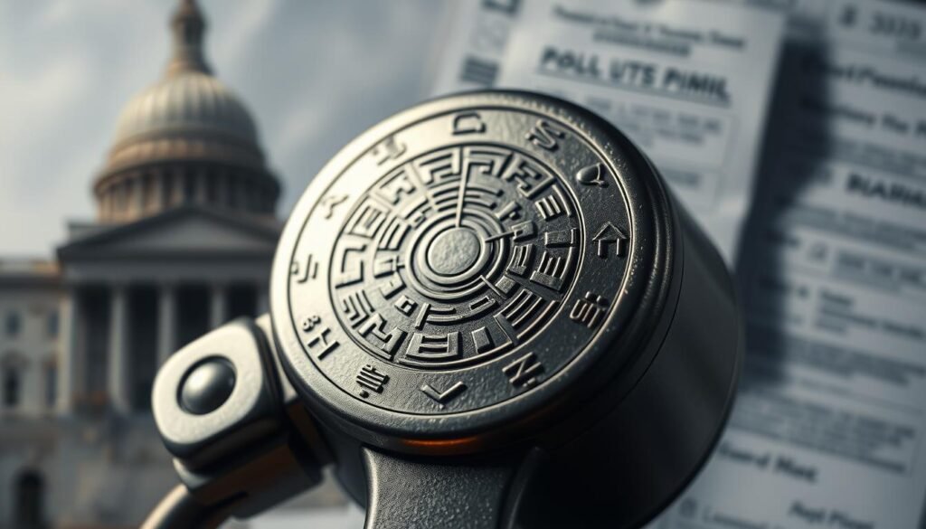 A close-up view of a stylized political buzzer against a blurred backdrop of government buildings and bureaucratic paperwork. The buzzer is rendered in a sleek, metallic design, its surface etched with intricate patterns and symbols representing the complex web of regulations and policies governing its use. Soft, diffused lighting casts dramatic shadows, highlighting the buzzer's tactile, industrial quality. The overall composition conveys a sense of tension and ambiguity, inviting the viewer to consider the nuances and implications of this controversial political phenomenon.
