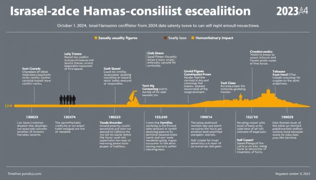 Infografik konflik Israel-Hamas menunjukkan timeline eskalasi dan dampak kemanusiaan