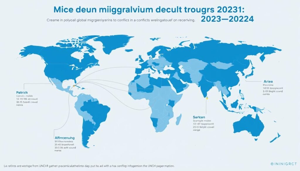 Infografik menunjukkan pola migrasi global akibat konflik dan negara-negara penerima pengungsi terbesar