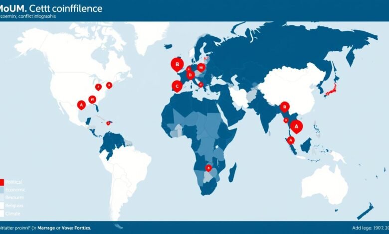 Peta distribusi konflik global menunjukkan hotspot konflik di berbagai kawasan dunia