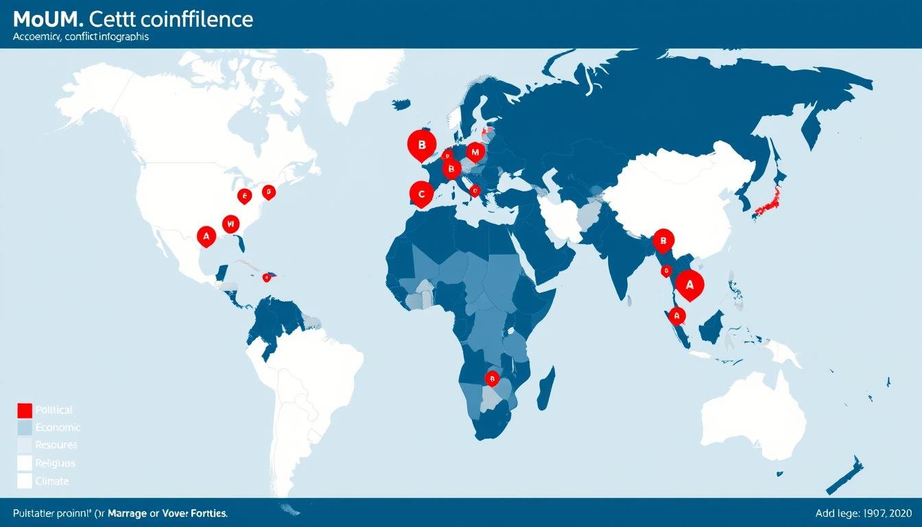 Peta distribusi konflik global menunjukkan hotspot konflik di berbagai kawasan dunia