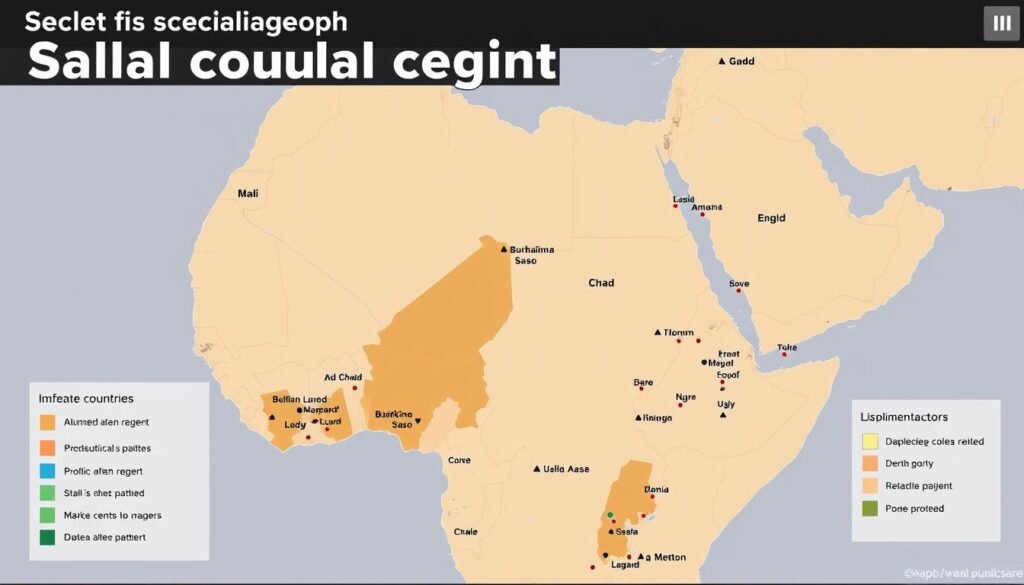 Peta konflik di kawasan Sahel menunjukkan wilayah yang terdampak dan kelompok yang terlibat